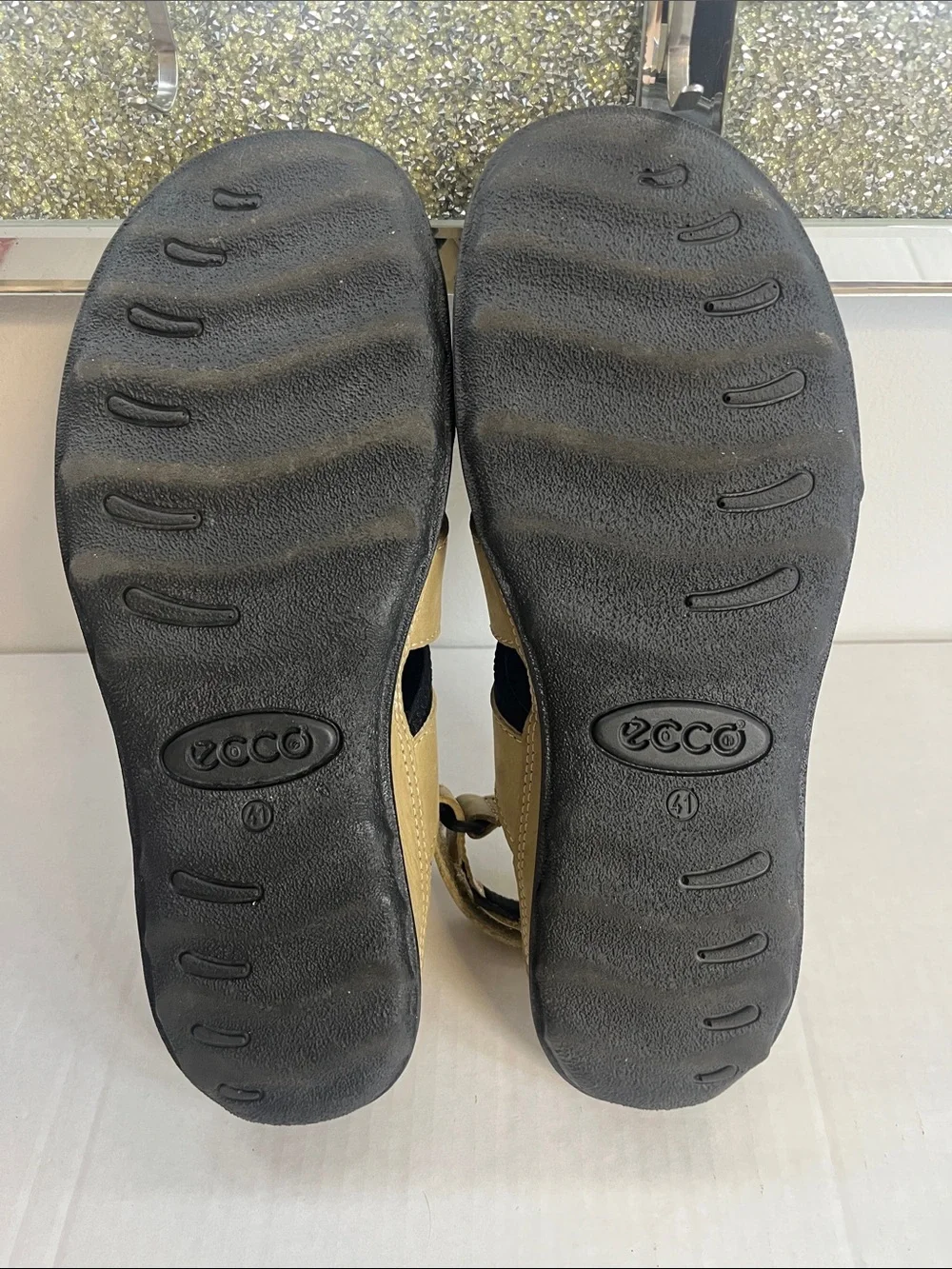 Ecco Men's Tan and Black Open-Toe Sandals